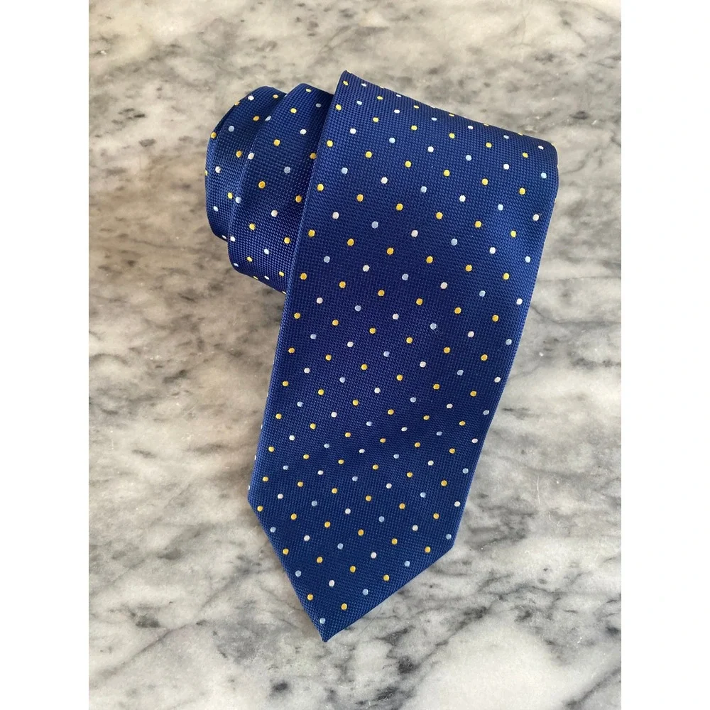 Andrea Franceschi Roma Silk Polka‎ Dot Necktie Blue Yellow White Men